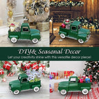 Farmhouse Green Truck Decor, Metal Pickup Trucks Planter, Vintage Old Truck Desktop Storage Car Model for Home Indoor and Outdoor Table Center Decor