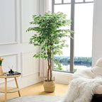VECELO Artificial Ficus Tree with Sturdy Nursery Pot, 6FT Faux Silk Plant for Indoor Outdoor Home Garden Decor, 2 Pack