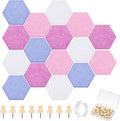Mindsoft 16 Pcs Hexagon Cork Board for Walls with 50 Wooden Push Pins 6.7 x 5.9 in Felt DIY Tiles Notice with Nano Tape Hanging Bulletin Board for Home Photo Office Memo Note (Pink)