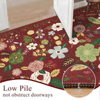 U'Artlines 5x7ft Red Christmas Area Rug, Colorful Floral Boho Rug Machine Washable Ultra Soft Low Pile Non Slip Non Shedding Accent Floor Carpet for Living Room, Bedroom, Dining Room,Farmhouse,Office