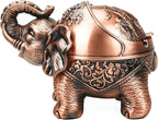 LAUYOO Metal Elephant Ashtray with Lid Windproof Ashtrays Outdoor, Indoor Ashtray for Weed, Vintage Practical Decoration Ash trays for Cigarettes Great Gift for Men Women