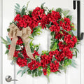 NUPTIO Geranium Wreath for Front Door: 24 Inch Summer Red Patriotic 4th of July Wreaths with Greenery Bow Hanger - Outdoor Realistic Artificial Silk Flower Spring Decor for Wall Window Porch Farmhouse
