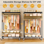 P7 Rolling Clothes Rack, Clothing Racks for Hanging Clothes, Heavy Duty Garment Rack with Wheels, 3 Tiers Freestanding Portable Closet Rack 45''W × 20.5''D × 80.5''H, Max Load 480 lbs, Black