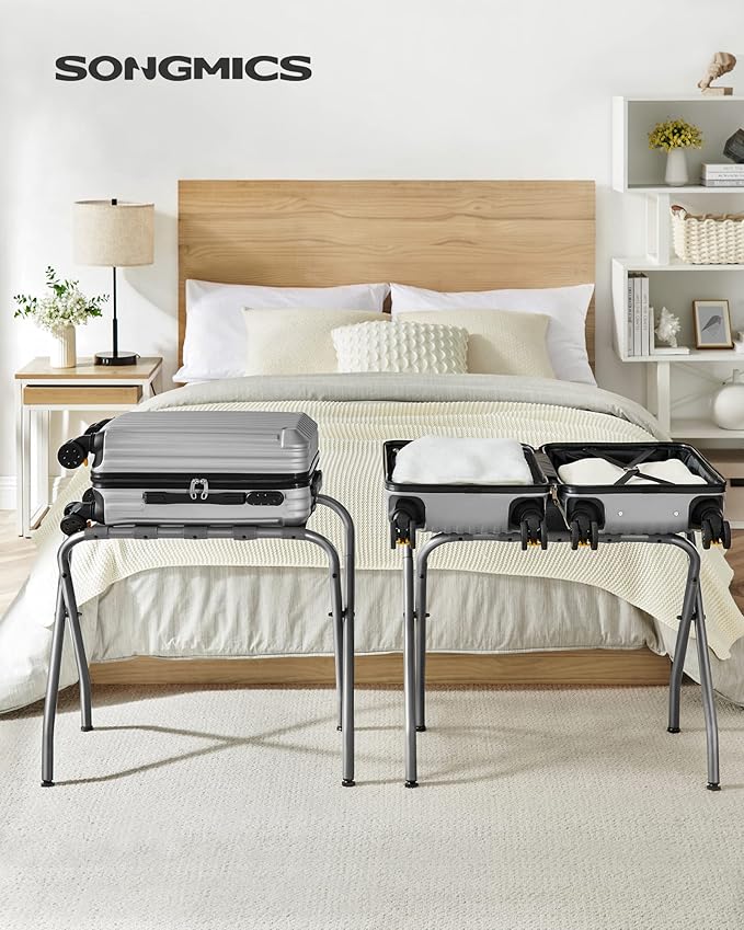 SONGMICS Luggage Rack, Pack of 2, Luggage Racks for Guest Room, Suitcase Stand, Steel Frame, Foldable, for Bedroom, Gray URLR64GS-2