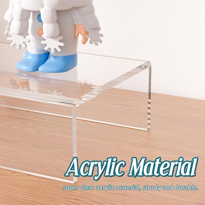 Acrylic Shelf Riser 10x4.3x2 pack of 2, Clear Display Shelf 10” for Figure, Cosmetics, Bags, Shoes, Toys, Collectibles, 10x4.3x2 Inch