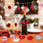 48PCS Heart Shaped Ornaments, Valentine Tree Decorations in 7 Kinds, 4 Colors Glitter Valentine Tree Ornaments, Heart Shaped Decorations for Valentines Wedding Party Hanging Decor