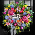 Pinkpuii Spring Wreaths for Front Door Outside– 24 Inch Spring Door Wreath with Pink Peonies, Roses,Blue Hydrangeas&Yellow Tulips,Colorful Welcome Summer Wreaths for Front Door Porch & Entryway Decor