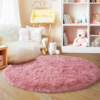 3'x3' Blush Round Rugs for Girls Bedroom, Ultra Soft Fluffy Circle Rug for Kids Room, Cute Small Shag Rugs for Living Room Playroom Tent Castle Home Decor Rug