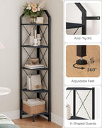 CHOEZON 5-Tier Corner Shelf, Industrial Corner Bookshelf, 59.4" Corner Storage Stand, Plant Stand Display Shelf, Corner Bookcase for Bedroom, Living Room, Home Office, Black TCJ10BB