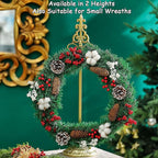 Wreath Stands for Display, Metal Wreath Holder Stand, Standing Wreath Hanger with Wrought Iron Base, Adjustable Tabletop Display Stand for Christmas and New Year Wreath, Wedding Party Decor, Gold