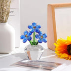 Qianwei Blue Forget Me Not Crystal Flowers - Sympathy Glass Flowers Collectible Figurines Decor Paperweight Ornament Home Office Table Desk Decorations