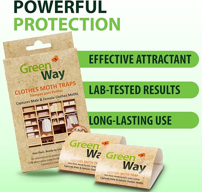 Greenway Clothing Moth Traps with Powerful Pheromone Lures for Effective, Odor-Free Closet Protection, Non-Toxic, Eco-Friendly & Long-Lasting Solution, 1 Packs (Includes 2 Traps & 2 Lures)