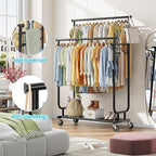 Heavy Duty Clothes Rack, Rolling Clothing Rack With Shelves Load 450 LBS, Double Rod Clothing Racks with Wheels for Hanging Clothes, Black