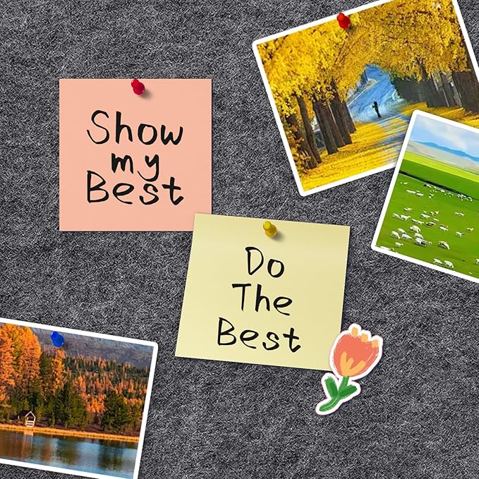 6 Pack Felt Bulletin Cork Board Tiles for Wall, 1/2" Thick Self Adhesive Pinboard Squares with 60 Pushpins, Felt Panels Wall Organizer for Photos, Pictures, Memos (11.8"x11.8"- Dark Grey)