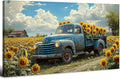Sunflower Pictures Wall Decor Farmhouse Barn Truck Wall Art Sunflower Field Canvas Prints for Bedroom Bathroom Vintage Yellow Flowers Landscape Painting Artwork for Living Room Home Decorations 20x40"