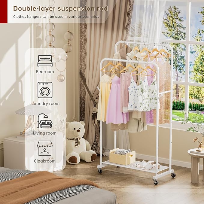 Clothes Garment Coat Rack Drying Clothing Racks Metal Freestanding for Hanging Clothes Portable Closet for Laundry Bedroom White