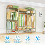 Ulif E13 Heavy Duty Clothes Rack（With 4 Hanger Rods & 8 Shelves） Freestanding Clothing Racks for Hanging Clothes，Adjustable Closet Organizer，Metal Garment Rack 63" W x16 D x77 H，Max Load 900LBS，Gold