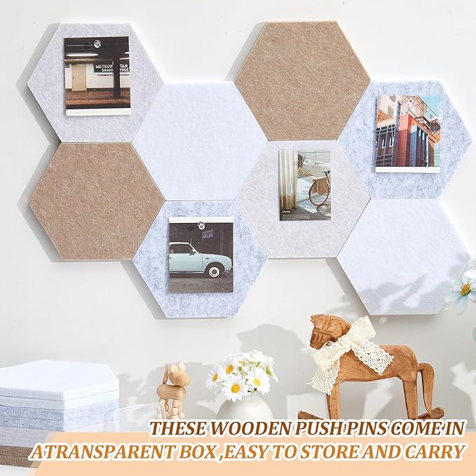 Mindsoft 16 Pcs Hexagon Cork Board for Walls with 50 Wooden Push Pins 6.7 x 5.9 in Felt DIY Tiles Notice with Nano Tape Hanging Bulletin Board for Home Photo Office Memo Note(Light Camel)