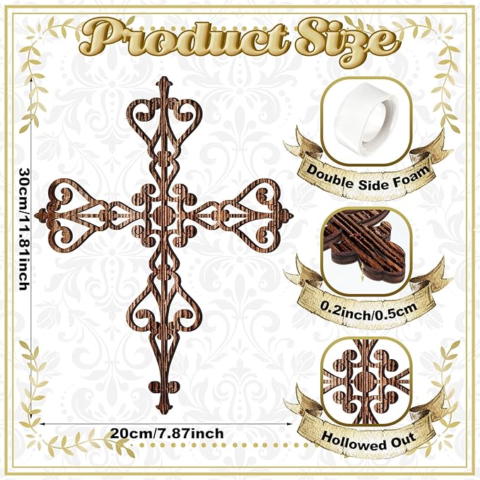 Soaoo 6 Pcs Wooden Wall Hanging Cross - Religious Antique Wall Decor Hand Carved for Home, Living Room - Catholic Crucifix, 12 x 8 Inch (Wood Color)