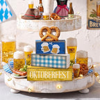 Yuntau 4 Pcs Oktoberfest Table Decorations Wooden Beer Tabletop Centerpiece Bavarian German Festival Tiered Tray Decor Rustic Oktoberfest Block Sign for Photo Prop Party