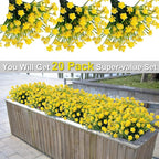 TURNMEON 20 Bundles Artificial Flowers for Outdoors Fake Plants Spring Decor, UV Resistant Artificial Plants Cemetery Flowers Faux Plastic Greenery Shrubs for Porch Yard Summer Decor 500 Heads(Yellow)