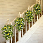 2 Pack 22'' Lemon Swag Wreaths for Cabinets Spring Summer Teardrop Wreath with White Daisy Flowers Artificial Lemon Teardrop Wreath with Bow for Farmhouse Front Door Porch Window Wall Hanging Decor