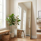BEAUTYPEAK Full Length Mirror, 57"x18" Standing Hanging or Leaning Against Wall Floor Mirrors Body Dressing Wall-Mounted for Living Room, Bedroom with Aluminum Alloy Thin Frame, Gold