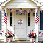 July Fourth Memorial Day Decorations Sign for Front Door Independence Day Patriotic Wreath Welcome Hanging Plaque God Bless America Round Wooden Hanger for Memorial Outdoor Decor 12”x 12”