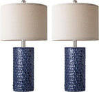 PARTPHONER 23" Modern Ceramic Table Lamp Set of 2, Table Lamps for Living Room, Rustic Farmhouse Bedside Lamps Nightstand lamp for Bedroom, Desk Lamp for End Table Home Decor Navy Blue