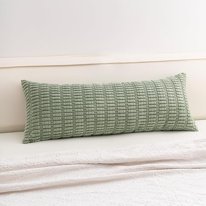 Aegero Corduroy Decorative Throw Pillow Covers 14x36 Inch Soft Striped Pillow Covers Modern Farmhouse Home Decor for Sofa Living Room Couch Bed（Sage Green）