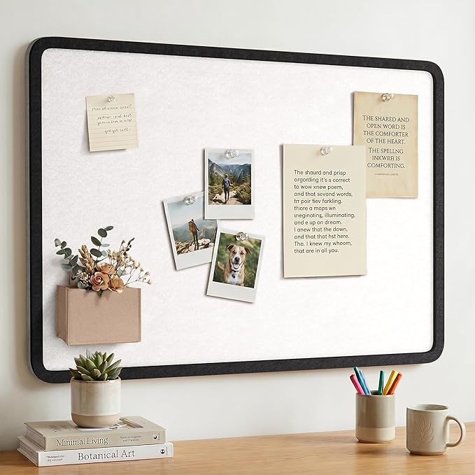 Bulletin Board, 36 x 24 inches Decorative Felt Board Foldable Photo Board Pin Boards, Cork Board Alternative for Walls, Office, Home, Classroom with Pushpins ＆ Small Storage Bag, Black