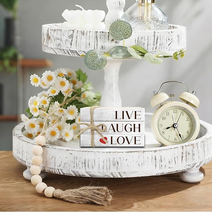 Decorative Books for Home Decor, Wood Book Stack for Table Decor, Live Laugh Love Decor Books for Living Room Bookshelf Office Coffee Bar, Farmhouse Stacked Books Decor (L26)