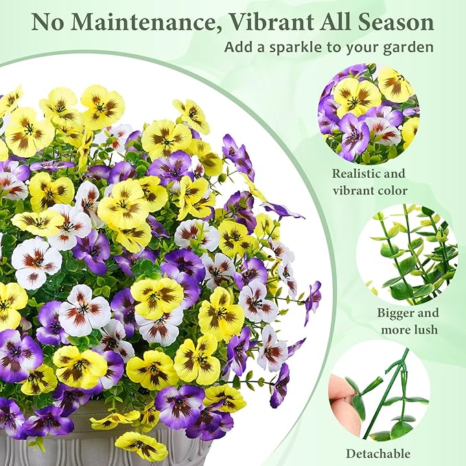 MARTINE MALL 18 Bundles Look Real Artificial Flowers for Outdoors, Realistic Fake Outdoor Flowers, UV Resistant Silk Pansy Flowers for Outside Faux Flower Plants for Outdoor Porch Garden, Mixed Colors