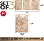 qmmp Modern Wooden Wall Sculptures - Set of 3 - Home Decor Accent - Large Wall Art for Living Room, Bedroom, Office - Easy Installation (Oak, Medium - Orbit)