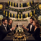 20Pcs Black and Gold Paper Tassel Garland,Tissue Tassel Banner for Graduation Masquerade New Year Farewell Retirement Party Decoration