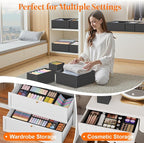 Drawer Organizer Clothes, 16 Pack Drawer Organizers and Underwear Organizer for Nursery, Dividers Clothes Organizer, Closet Organization and Foldable Storage Bins for Sock, Bra, Tie, Black