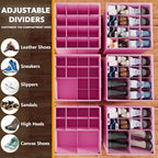 SpaceAid Shoe Organizer for Closet, 2 Pack Foldable Shoe Storage Containers Baskets Boxes Bins w/Adjustable Dividers, Fits 16-32 Pairs, Pink