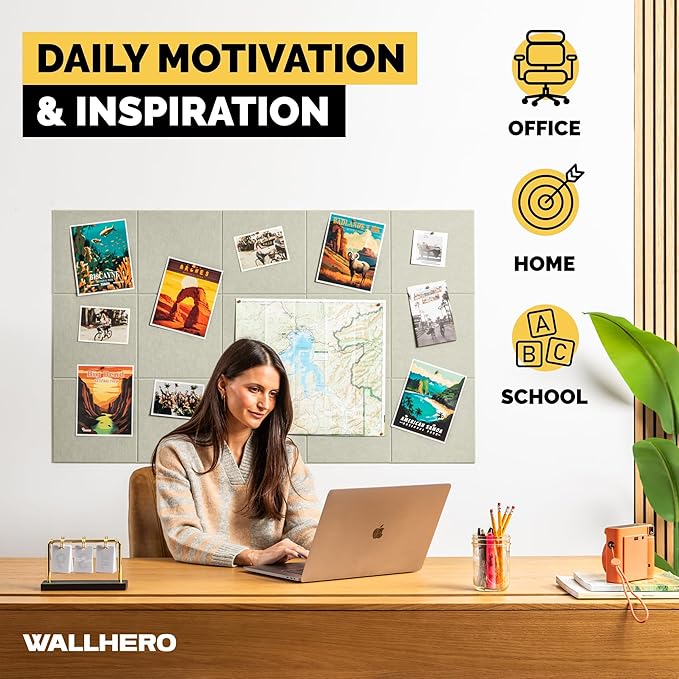 WALLHERO Corkboards for Wall, 59"x36" | 15 Pack | Cork Board Squares, Pin Up Board, Office Board for Wall, Big Bulletin Board, Cork Roll with Adhesive Backing (Sage Green)