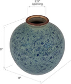 Creative Co-Op Round Decorative Terra-Cotta Vase with Transferware Pattern, Blue