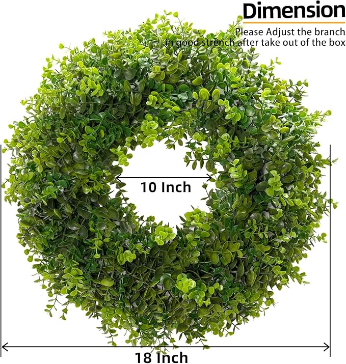Hiptree 18 Inch Boxwood Wreath for Front Door-Artificial Spring Greenery Indoor Outdoor Wreaths Decorations, Farmhouse Wall Decor-Wedding,Summer, Fall, Winter,Easter, Green All Year Round,DIY Wreaths