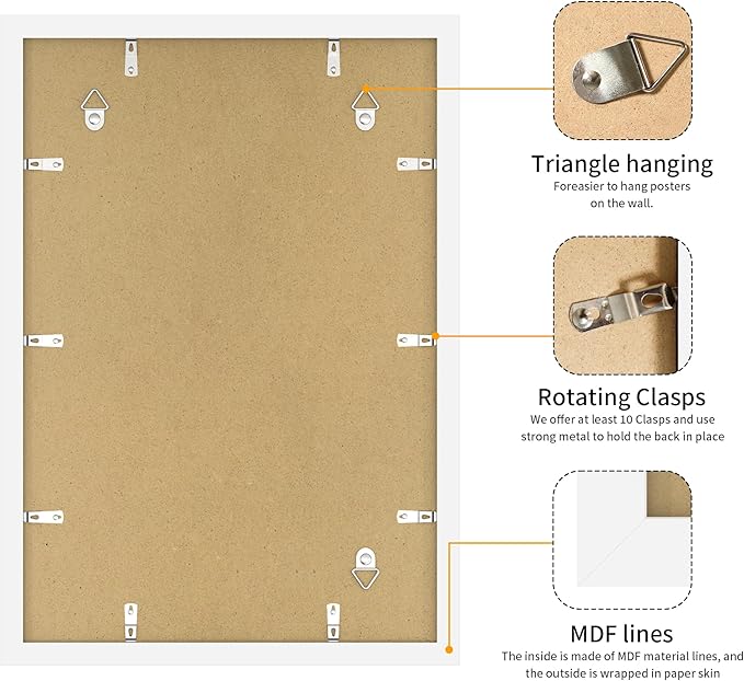 13x19 Picture Frame 3 Pack - White Poster Frame Display Pictures 11x17 with Mat or 13 x 19 Without Mat for Wall Hanging Horizontal and Vertical