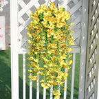 Waipfaru Artificial Petunias Flowers for Outdoors, 4 Pcs UV Resistant Fake Hanging Plants Spring Outside Decor, Faux Silk Flowers Long Trailing Vines for Outdoor Planters Porch Garden (Yellow)