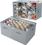 Shoe Organizer for Closet 2 Pack, Foldable Shoe Box with Adjustable Dividers and Clear Cover, Space Saving Shoe Storage Organizer Cabinet with Reinforced Handles, Fits 40 Pairs, Gray, TP11G