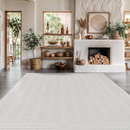 Micro Loop Indoor Rug White 8x10 Boho Geometric Neutral Area Rugs for Living Room Soft Luxury Modern Low and High Pile Durable Stain Resistant Non-Shedding Indoor Area Carpet 8 x 10
