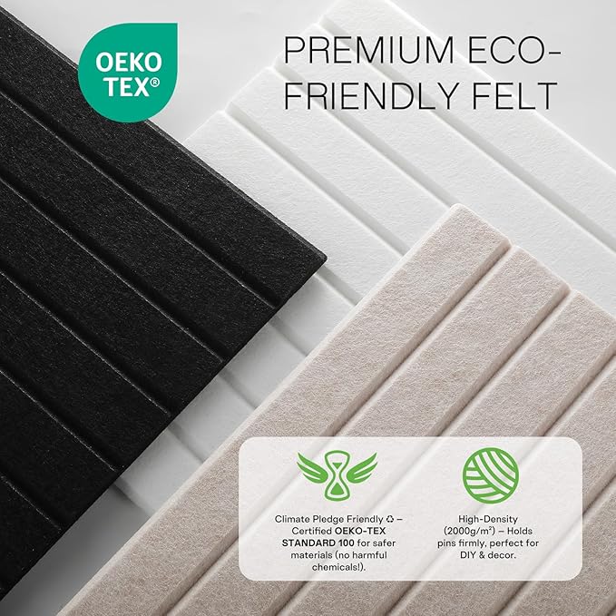 MaxGear Large Cork Boards for Walls 36" x 24", White Felt Bulletin Board Tiles for Office Decor, 6 Pack Felt Wall Tiles with Slat Paneling, Push Pin Board Home Wall Organizer