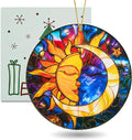 Sun and Moon Christmas Ornaments Decorative Ornament Round Acrylic Stained Glass Effect Window Hanging for Celestial Decor Moon Decor Sun Decor Sun, Hanging Tree Thanksgiving Gifts