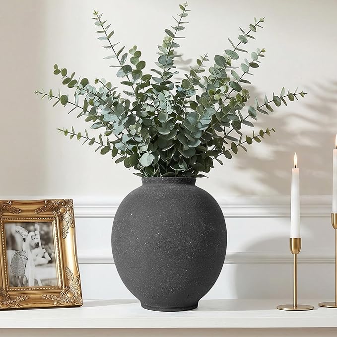 Black Ceramic Large Vase - 9.84 Inch Round Modern Ceramic Vases,Tall Vase for Decor Living Room Table Decor and Festive Home Interiors