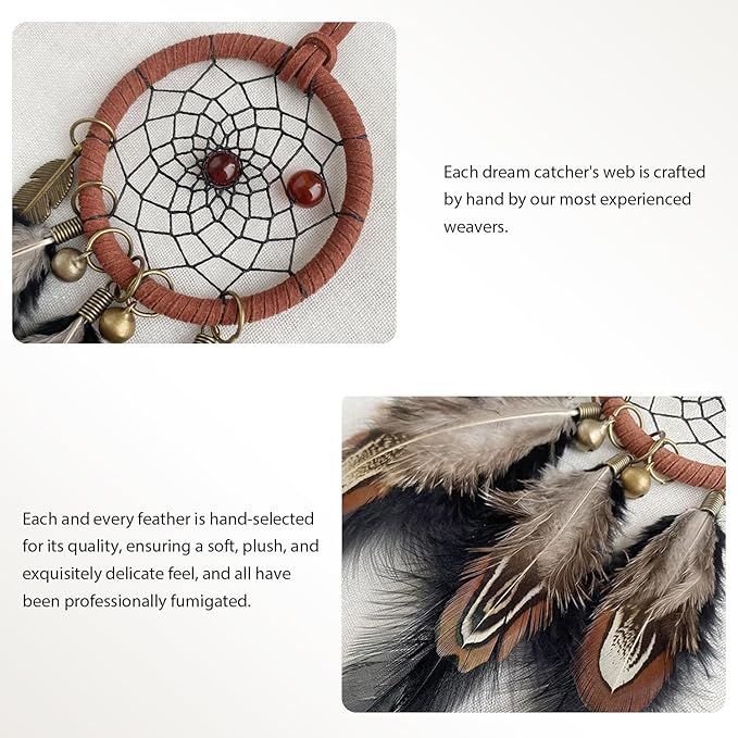 Dream Catcher for Car, Handmade Bohemian Style Rearview Mirror Hanging Decor with Feathers & Beads, Good Luck Charm for Safe Travel, Car Accessories for Women