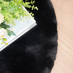 Black Round Plush Rugs for Bedroom Faux Bunny Fuzzy Washable Fur Area Rugs for Living Room Small Circle Nursery Rug 4ft Cute Room Décor