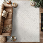 Modern Micro Loop Indoor Area Rugs for Living Room Bedroom Kitchen Geometric Square White 5x7 Luxury Durable Low and High Pile Non-Shedding Stain Resistant Soft Area Carpet 5 x 7